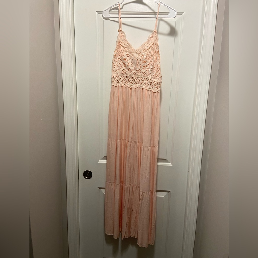 Light Pink Lace Maxi Dress